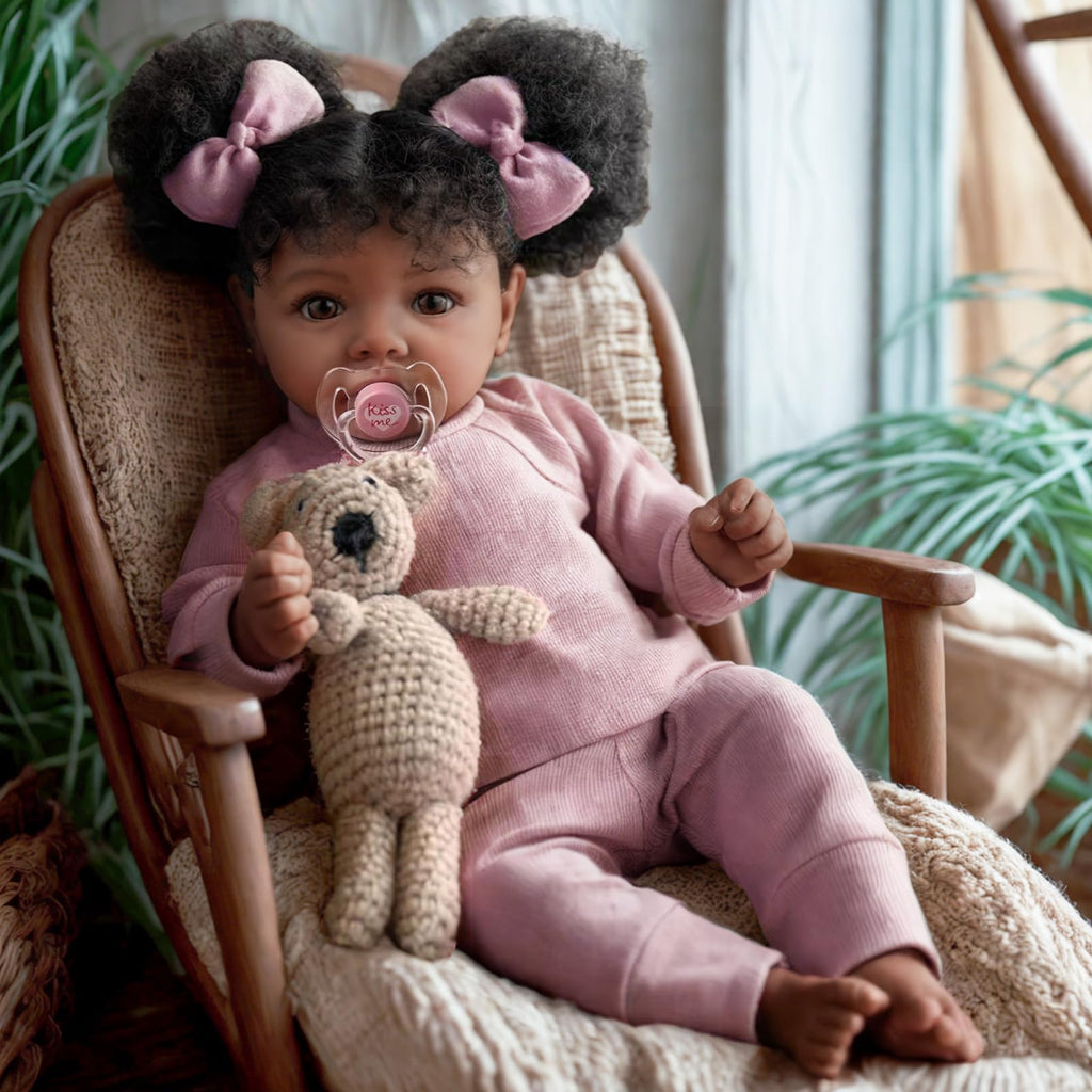 Lifelike Reborn Baby Dolls Black Girl- 20 Inch Soft Body Realistic-Newborn Handmade Real Life Baby Dolls with Clothes and Toy Gift for Kids Age 3+