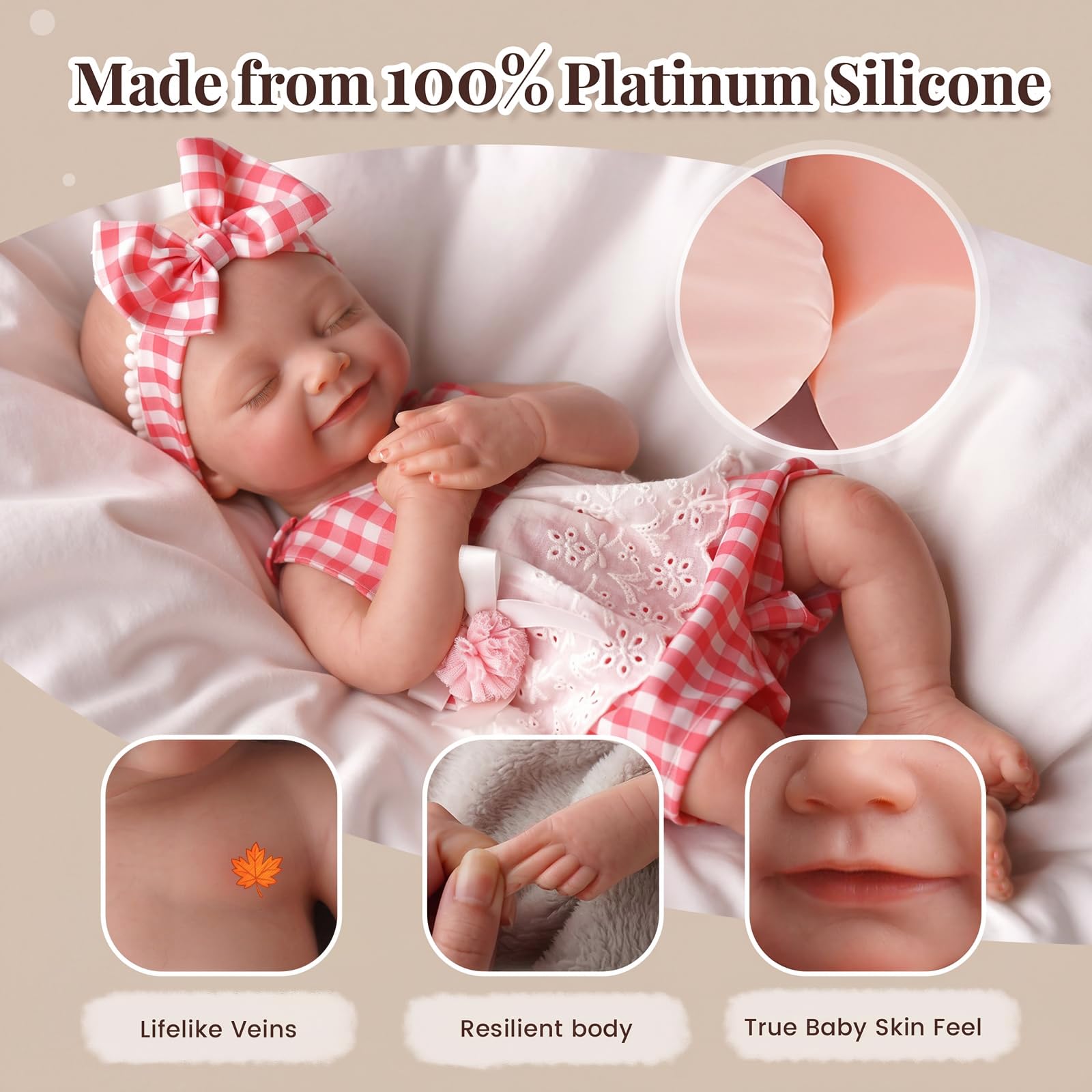 BABESIDE Silicone Baby Doll - 16" Sleeping Reborn Baby Dolls Silicone Full Body, Anatomically Correct Newborn Real Life Baby Doll with Feeding Kit & Gift Box for Kids Age 3+