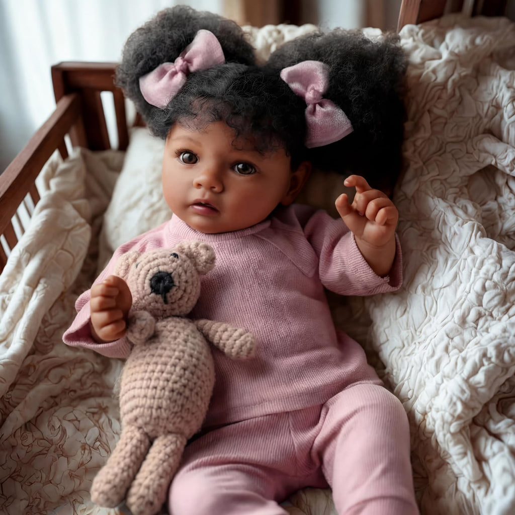 Lifelike Reborn Baby Dolls Black Girl- 20 Inch Soft Body Realistic-Newborn Handmade Real Life Baby Dolls with Clothes and Toy Gift for Kids Age 3+