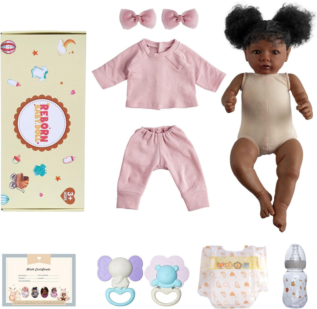 Lifelike Reborn Baby Dolls Black Girl- 20 Inch Soft Body Realistic-Newborn Handmade Real Life Baby Dolls with Clothes and Toy Gift for Kids Age 3+
