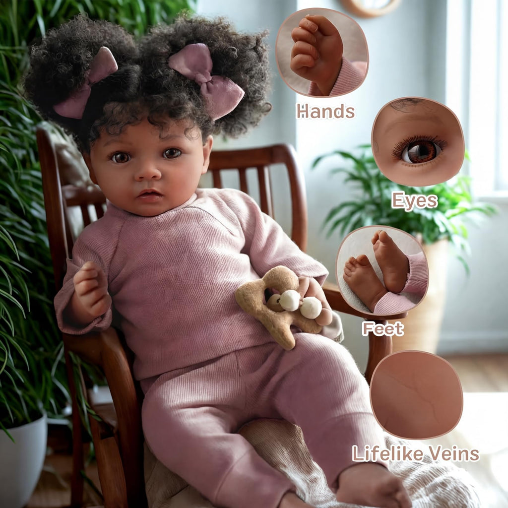 Lifelike Reborn Baby Dolls Black Girl- 20 Inch Soft Body Realistic-Newborn Handmade Real Life Baby Dolls with Clothes and Toy Gift for Kids Age 3+
