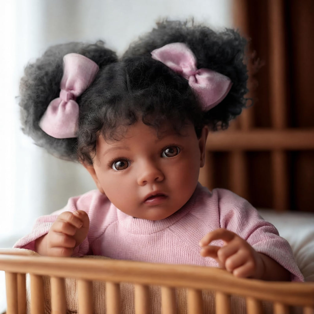 Lifelike Reborn Baby Dolls Black Girl- 20 Inch Soft Body Realistic-Newborn Handmade Real Life Baby Dolls with Clothes and Toy Gift for Kids Age 3+
