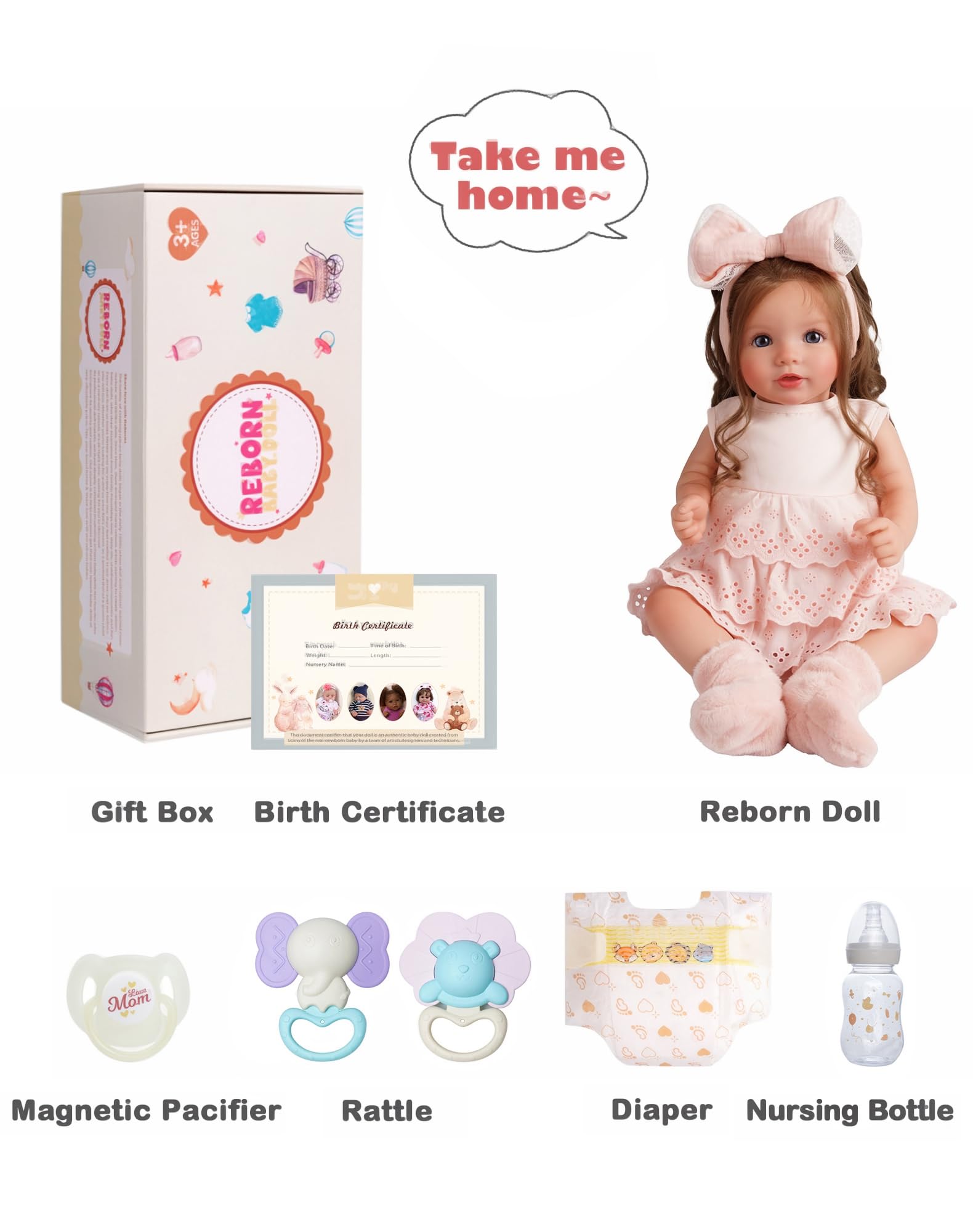 Lifelike Reborn Baby Dolls Dara - 20 Inch Realistic-Newborn Baby Doll Brown Hair Girl Handmade Real Life Baby Dolls with Clothes and Toy Accessories Gift for Kids Age 3+