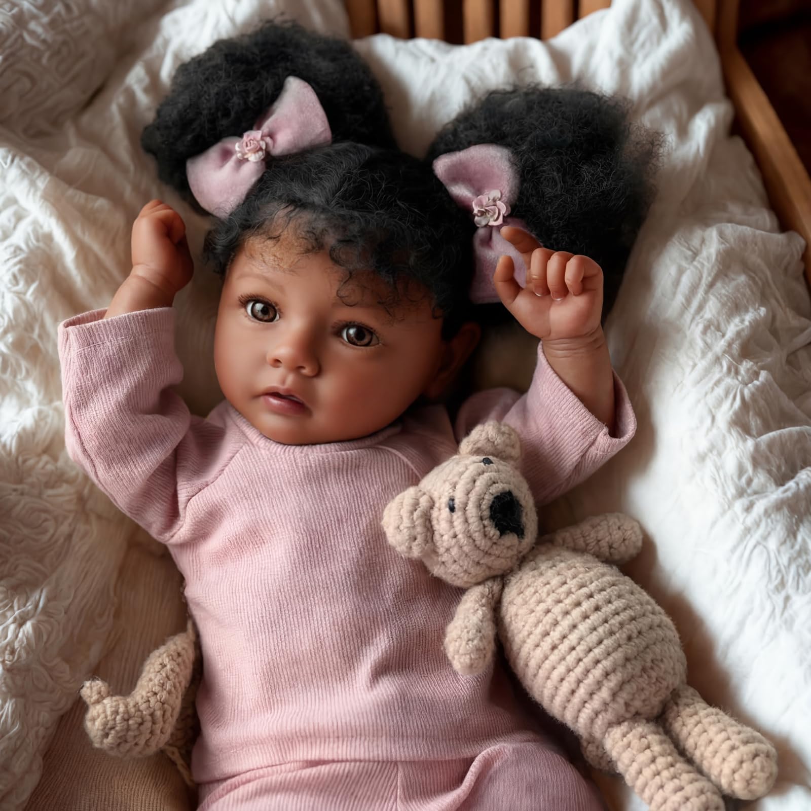 Lifelike Reborn Baby Dolls Black Girl- 20 Inch Soft Body Realistic-Newborn Handmade Real Life Baby Dolls with Clothes and Toy Gift for Kids Age 3+